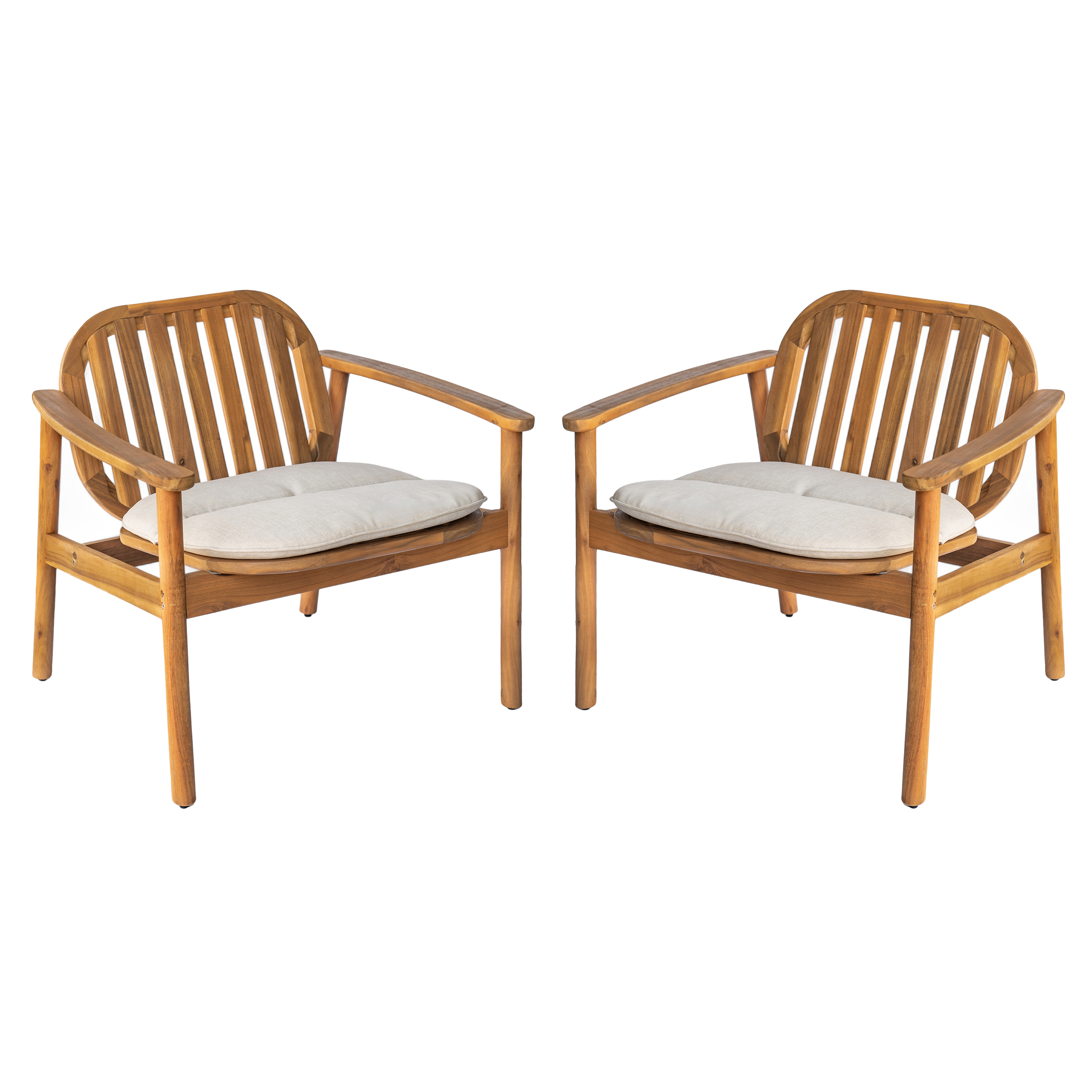 Acacia Wood Patio Club Chairs Set of 2 with Cushion for Garden Deck, Teak