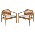 thumbnail image 2 of Olurrisa Outdoor Acacia Wood Club Chair Set of 2, Teak Finish with Beige Cushion, Modern Slatted Design for Patio Garden, 2 of 8