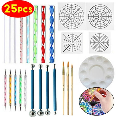 Paint Stencil Set Moaere 25Pcs Mandala Dotting Tools Rock Painting Kits Dot nail Art Pen Paint Stencil ()