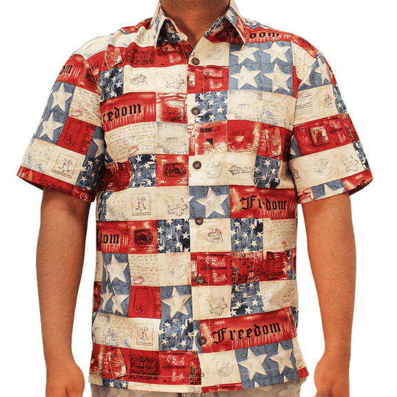 Patriotic Hawaiian Shirt American Flag Inspired Stars and Stripes Freedom USA
