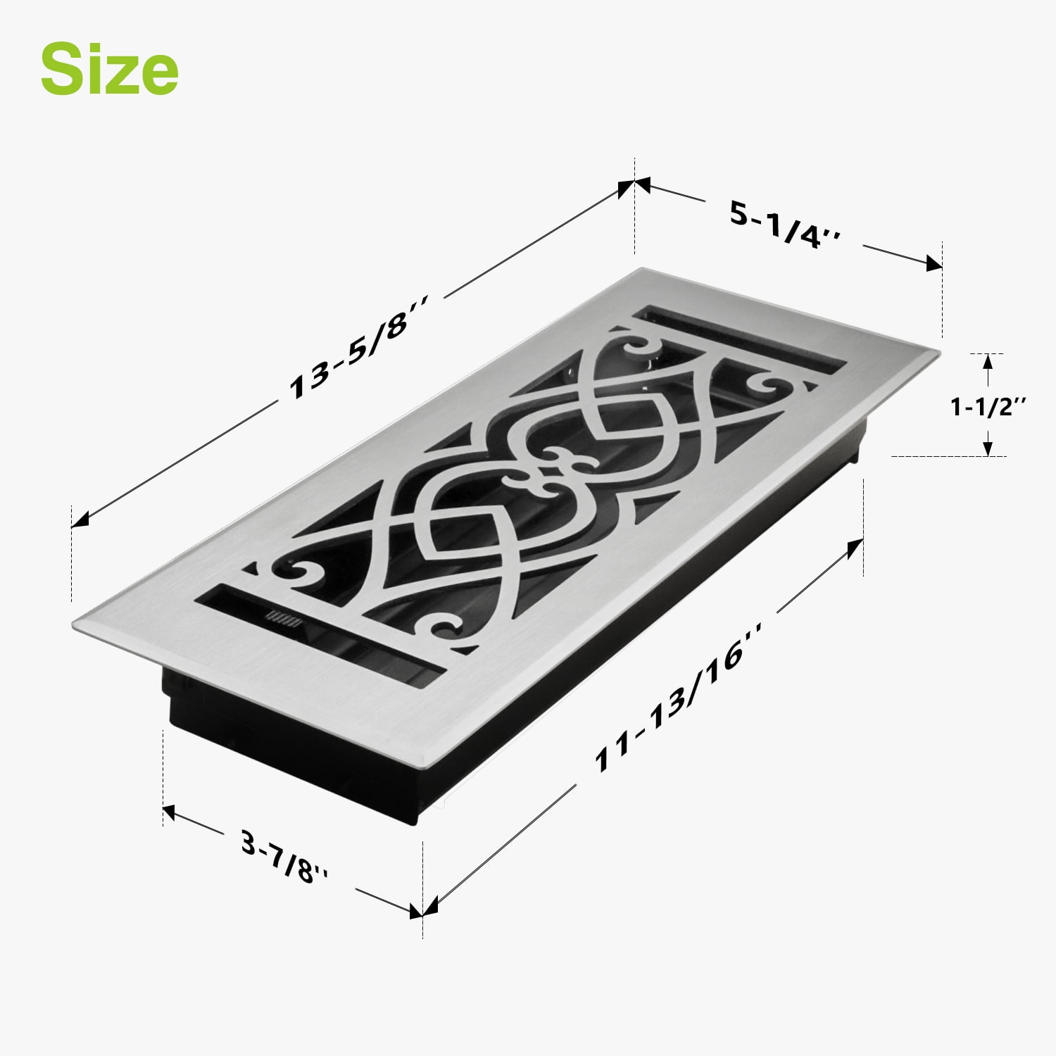 Naiture Stainless Steel Floor Register, Heavy Duty Rust-Resistant Floor Vent Cover, Metal Damper or Lever, Victorian Style Grille Floor Vent, Duct Size 4" X 12", Brushed Nickel Finish