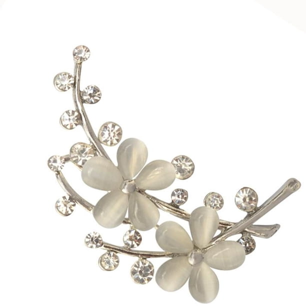 Broche de flor de piedra de ópalo, accesorio de ropa para mujer, boda Plata