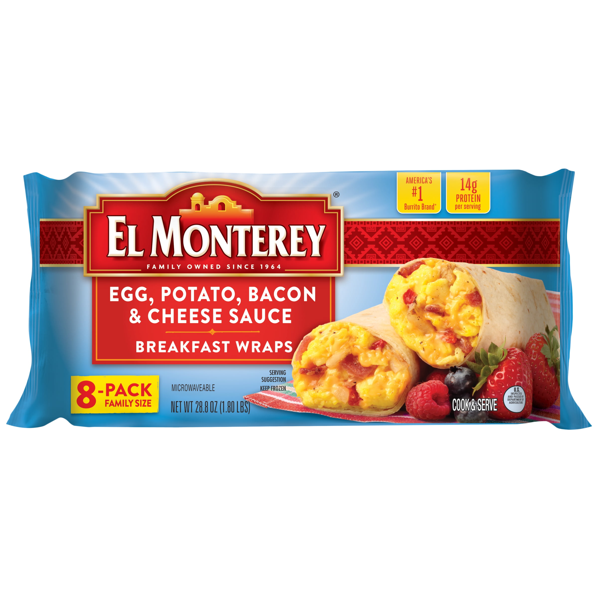 El Monterey Egg Potato Bacon And Cheese Sauce Breakfast Wraps 8 Ct Walmart Com Walmart Com