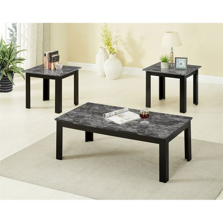 Titanic Furniture Gaby 3-Piece Coffee Table Set with Gray Faux
