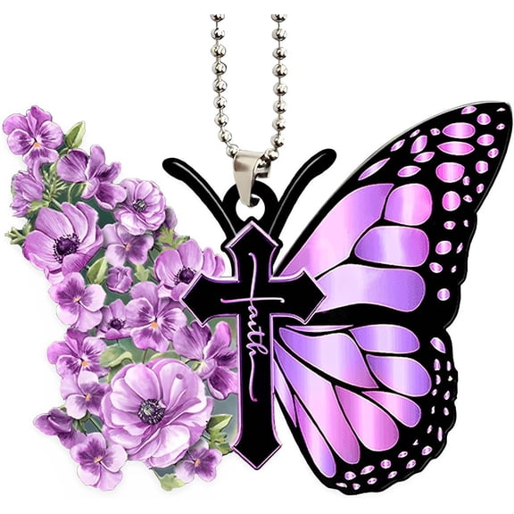 Butterfly Ornament, Charm Decoration Keepsake, Butterfly Accessories Pendant for Rear View Mirror, Christmas Festival Pendant for Men and Women (Purple)