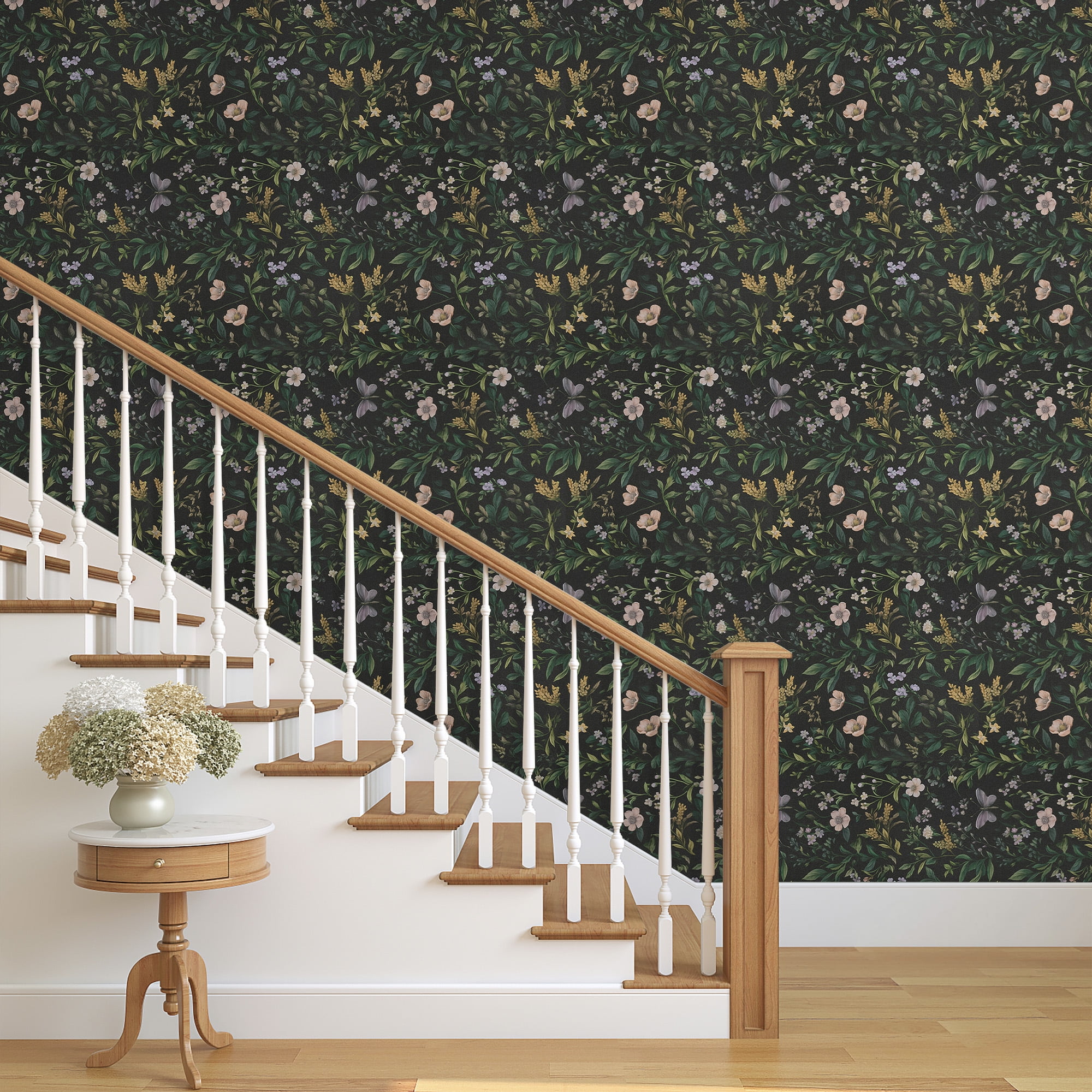(4 pack) UMIGGEE Floral Wallpaper Peel and Stick Wallpaper Self Adhesive Black Wall Paper Butterfly Contact Paper 17.3-in x 118-in Home Decor Wall Covering Old Furniture Renovation