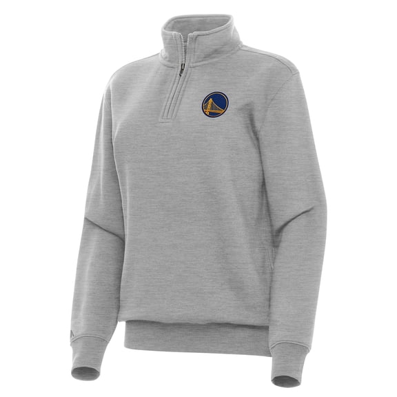 Women's Antigua Heather Gray Golden State Warriors Victory Quarter-Zip Sweatshirt