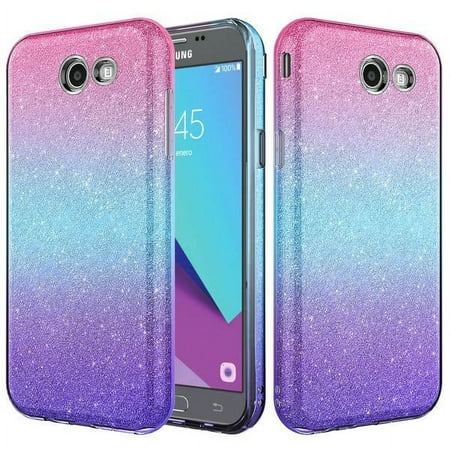 Samsung Galaxy J7 (2017) / J7 Sky Pro / J7 Perx / J7 V / J7 Prime / Galaxy Halo Case, Bling Glitter Candy Silicone Rubber Gel Hard Protective Case Cover - Hot Pink