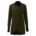 thumbnail image 3 of ZOHIUM Women's Solid Color Single Breasted Patchwork Hem Slit Long Sleeved Top (Army Green,S), 3 of 4