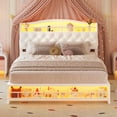 thumbnail image 5 of Full Size Girls Bed with LED Lights and Charging Station, Princess Bed Frame with Storage Headborad, Beige Platform Bed, No Box Spring Needed Noise-Free Easy Assembly, 5 of 8