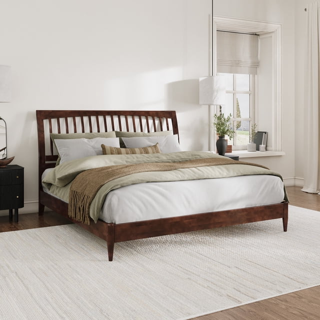 AFI Orleans Solid Wood Low Profile Sleigh King Platform Bed in Walnut