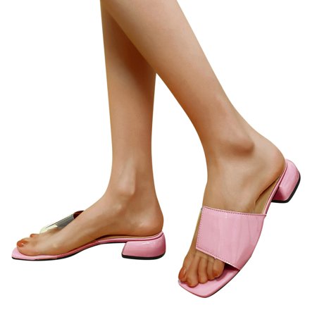 

Aayomet Walking Sandals Women Ladies Fashion Summer Leather Vamp Thick High Heel Sandals And Slippers Pink 7.5