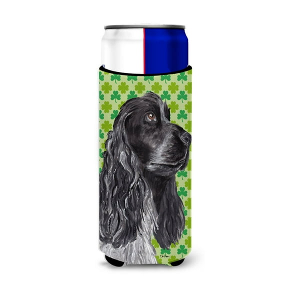 Caroline's Treasures SC9568MUK Black Cocker Spaniel Lucky  Shamrock Hugger for Slim Cans