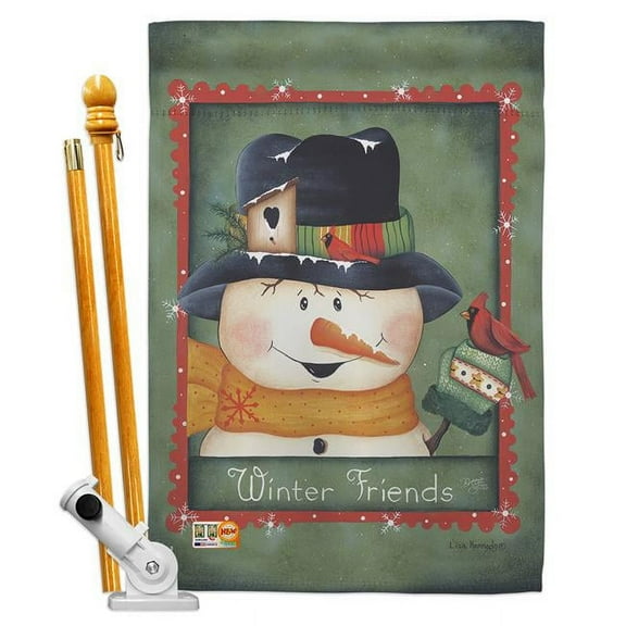 BD-WT-HS-114092-IP-BO-D-US12-PL 28 x 40 in. Winter Friends Wonderland Impressions Decorative Vertical Double Sided House Flag Set with Pole Bracket Hardware