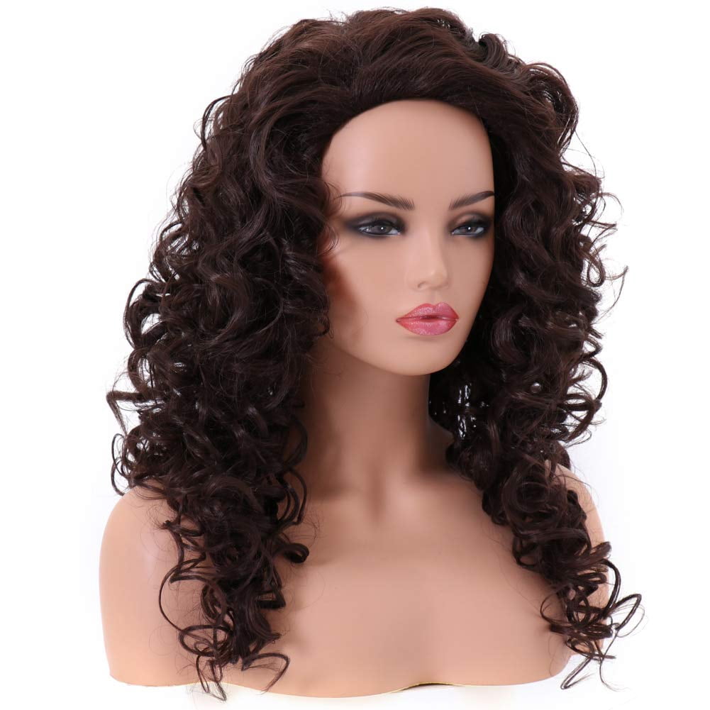 DOPI Long Chestnut Brown Hair Curly Wavy Full Head Halloween Wigs for Women Cosplay Costume Party Hairpiece