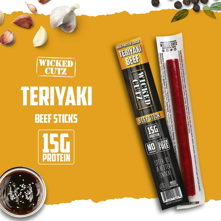 Wicked Cutz Premium Beef Jerky Sticks, High Quality, Protein-Rich