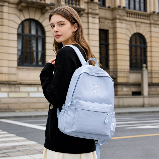 Fwttom Fresh and Sweet Backpack for Girls Macaron Colored Backpack Versatile Bow Ties Backpack for Going Out