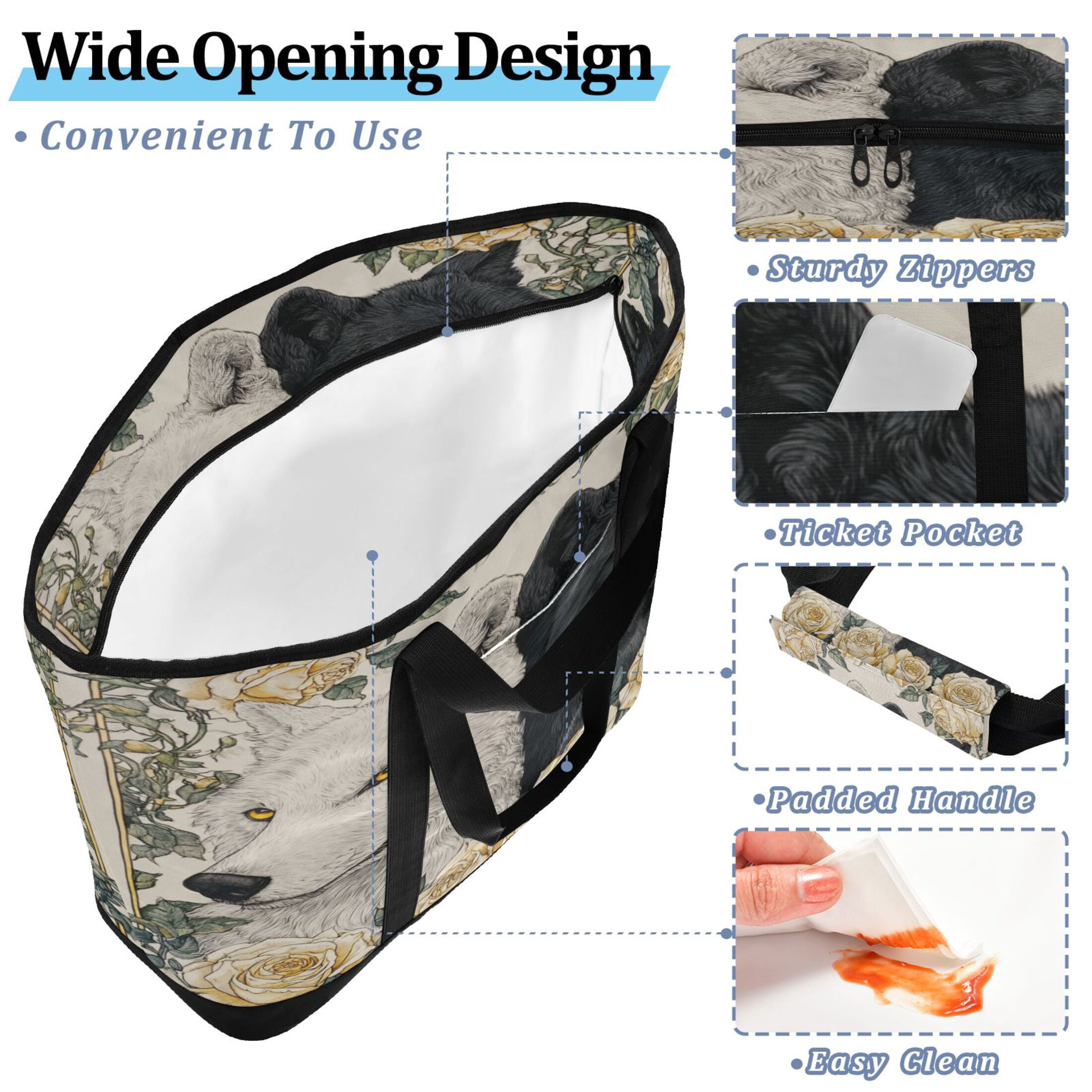 Extra-Large Wide Opening Design Capacity Hand-Held Ice Pack Thickened Insulation Layer For Long-Lasting Cold Retention For Outdoor Shopping Picnics And Camping Two Black and White Wolves