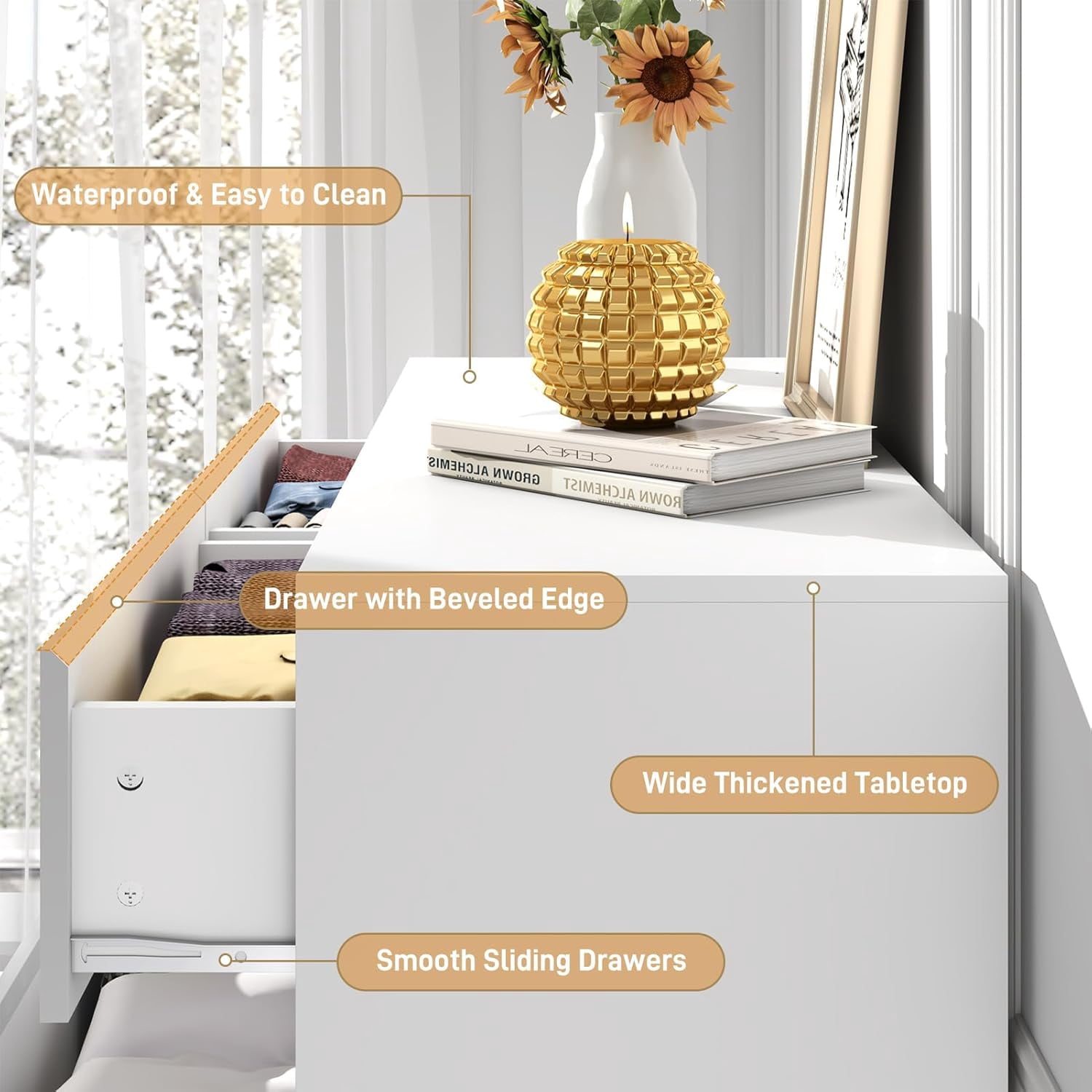 ChVans 8 Drawer Double Dresser for Bedroom, 47" Wide 41" Tall Modern High Gloss White Dresser with Wood Chest of 8 Drawer Handle Free for Bedroom, Living Room, Entryway, Hallway