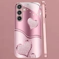 thumbnail image 4 of Curve Double Heart Hard Case for Samsung, Sparkling Heart Hard Case for Samsung 21/22/23/24/25/26 Series, Romantic Pink Curved Glass Phone Cases (Purple,for Samsung Galaxy S25 Ultra), 4 of 7