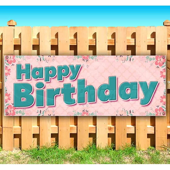 Happy Birthday 13 oz Vinyl Banner With Metal Grommets