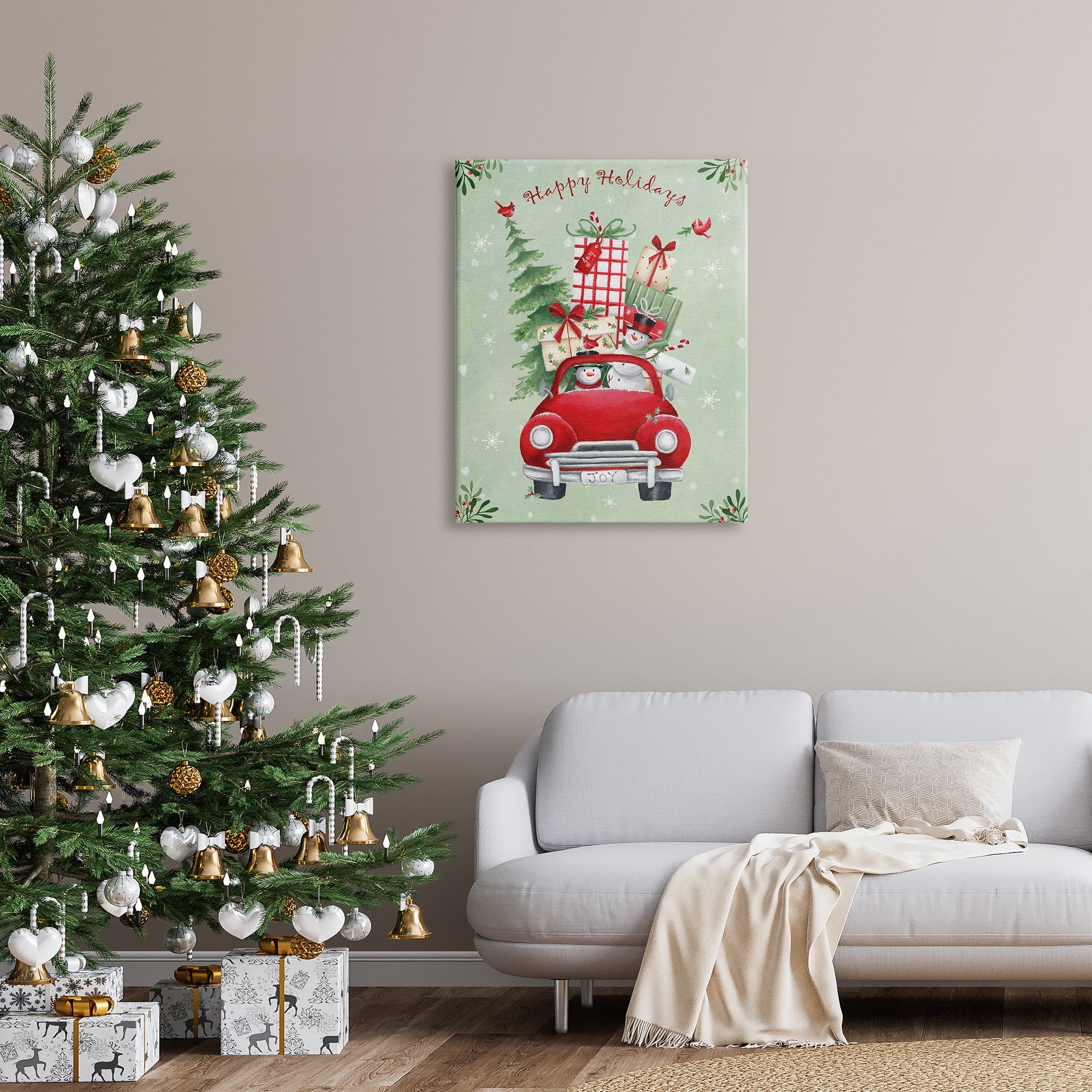 Stupell Industries Holiday Stacked Gift Car Holiday Painting Gallery Wrapped Canvas Art Print Wall Art, 30 x 40