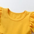 thumbnail image 3 of Toddler Baby Girl Clothes Solid Color Short Sleeve Ruffle Tops Pants Headband Outfits Set (18-24 Months, Yellow), 3 of 6