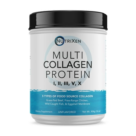 Multi Collagen Protein Powder - Blend of Grass Fed Beef, Chicken, Fish & Eggshell Hydrolyzed Collagen Peptides Providing Type I, II, III, V & X - for Healthy Joints, Skin, Hair & Nails (Plain, 16 (Best Grass Fed Collagen Powder)