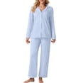 thumbnail image 4 of Cueply Womens Pajama Sets Long Sleeve Knit Button Down Pj Lounge Sets Sleepwear with Drawstring Pockets, 4 of 7
