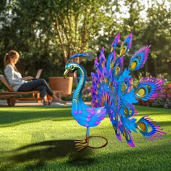 Cagogo Wrought Iron Peacock Screen Decoration, Metal Garden Art Sculpture for Outdoor Patio, Vintage Animal Statue for Yard Lawn Decor, Unique Home Decor Gift for Housewarming Garden Landscaping