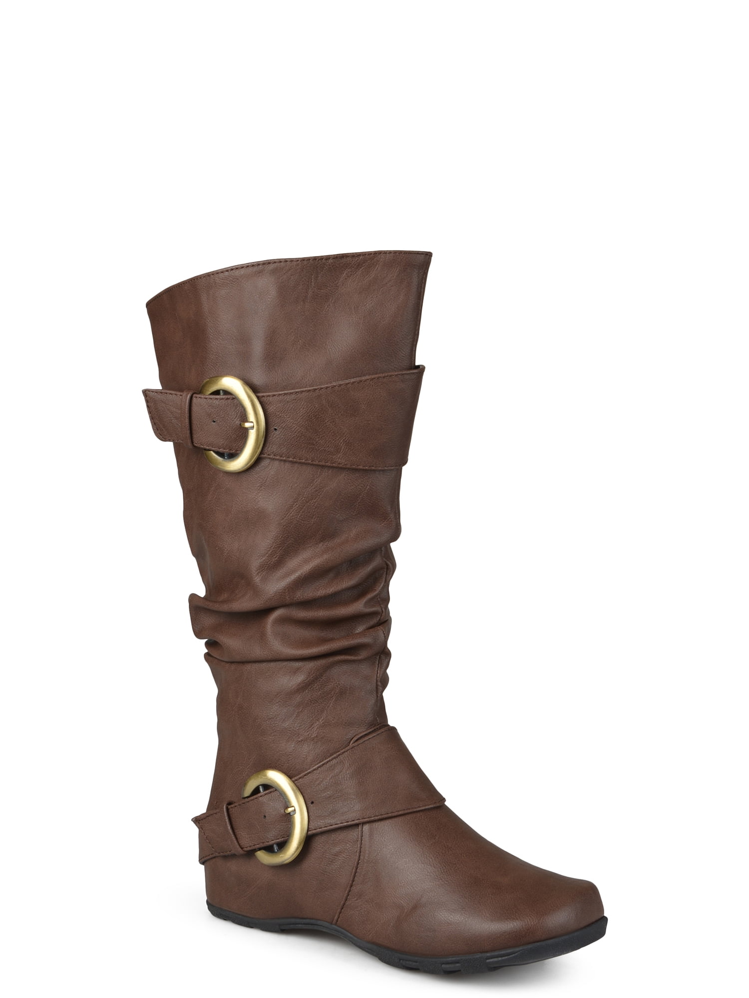 Brinley Co. Womens Wide Calf Slouchy Buckle Detail Boots