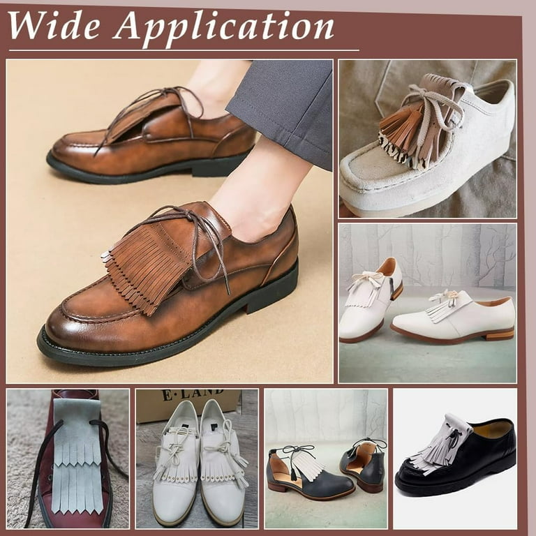 4 Pairs White PU Leather Tassel Fringe Trims 6.2x3.1 Shoe Lace Tassel Trim Faux Leather Shoe Lace Fringes for Shoe Fringes DIY Crafts Sewing Dress