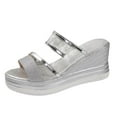 thumbnail image 6 of Modisza Platform Wedges Slides for Women Sparkly Dressy Wedding Shoes Ladies Casual Summer Slip on Wedge Heel Sandals Size 8.5 Silver, 6 of 7