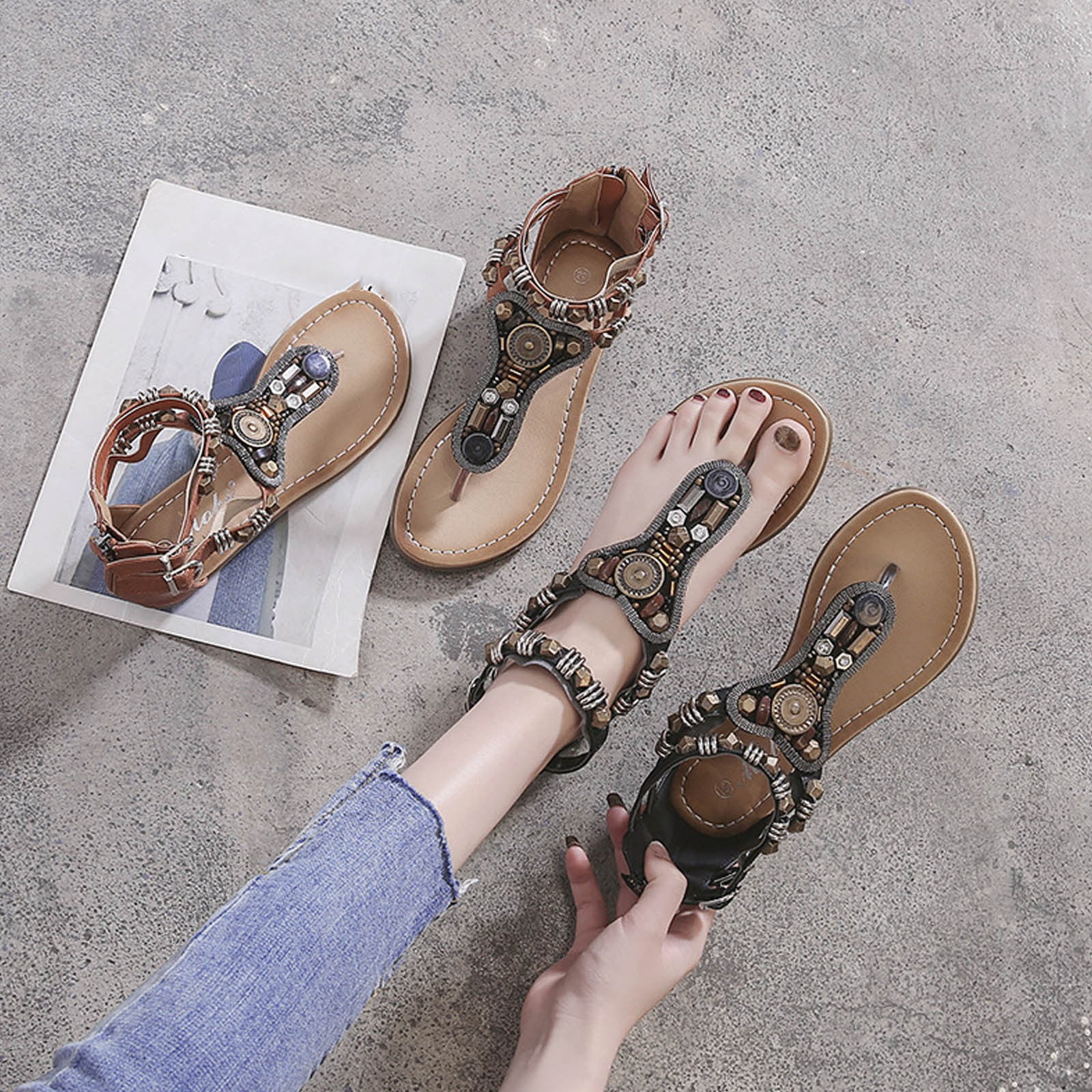 Boho Chic Vintage Bohemian Sandals SMihono Sandals Womens Summer Plus Size  Women's Shoes Summer