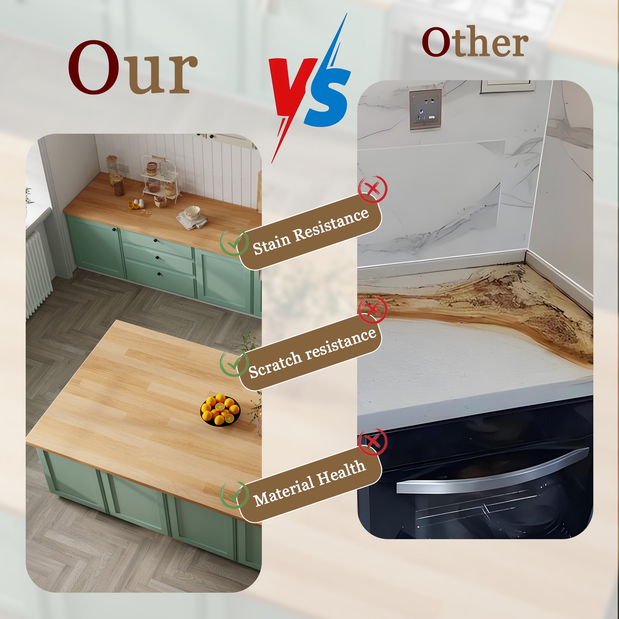 Butcher Block Counter Top, Solid Wood Unfinished Table Top for for DIY Washer Dryer, Island, Kitchen, Durable and Sturdy Birch Countertop, 1.5" Thickness, 25" W x 36" L