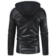 thumbnail image 4 of UTTOASFAY Men Solid Casual Double Zipper Access Control Leather Hooded Jacket Coats Black 8(XL), 4 of 5