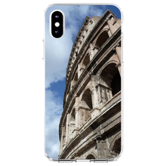 DistinctInk Clear Shockproof Hybrid Case for iPhone XS Max (6.5" Screen) - TPU Bumper, Acrylic Back, Tempered Glass Screen Protector - Roman Colosseum Rome