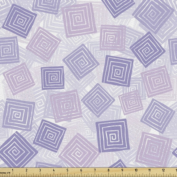 Geometric Upholstery Fabric by the Yard, Ornamental Scattered Spiral Square Shapes Abstract Angled Lines, Decorative Fabric for DIY and Home Accents, Lavender Blue and Lilac by Ambesonne