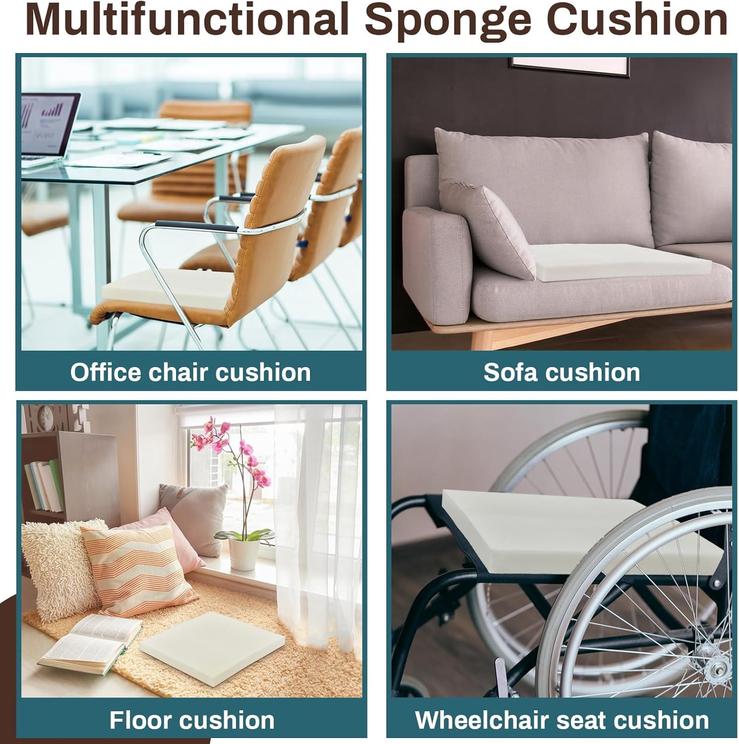 6 Pack 1" X 24" X 24" Upholstery High Density Foam Cushion White Square Seat Replacement Cushion or Commercial Use Stuffing Craft Foam Couch Chair Padding DIY Projects(White)