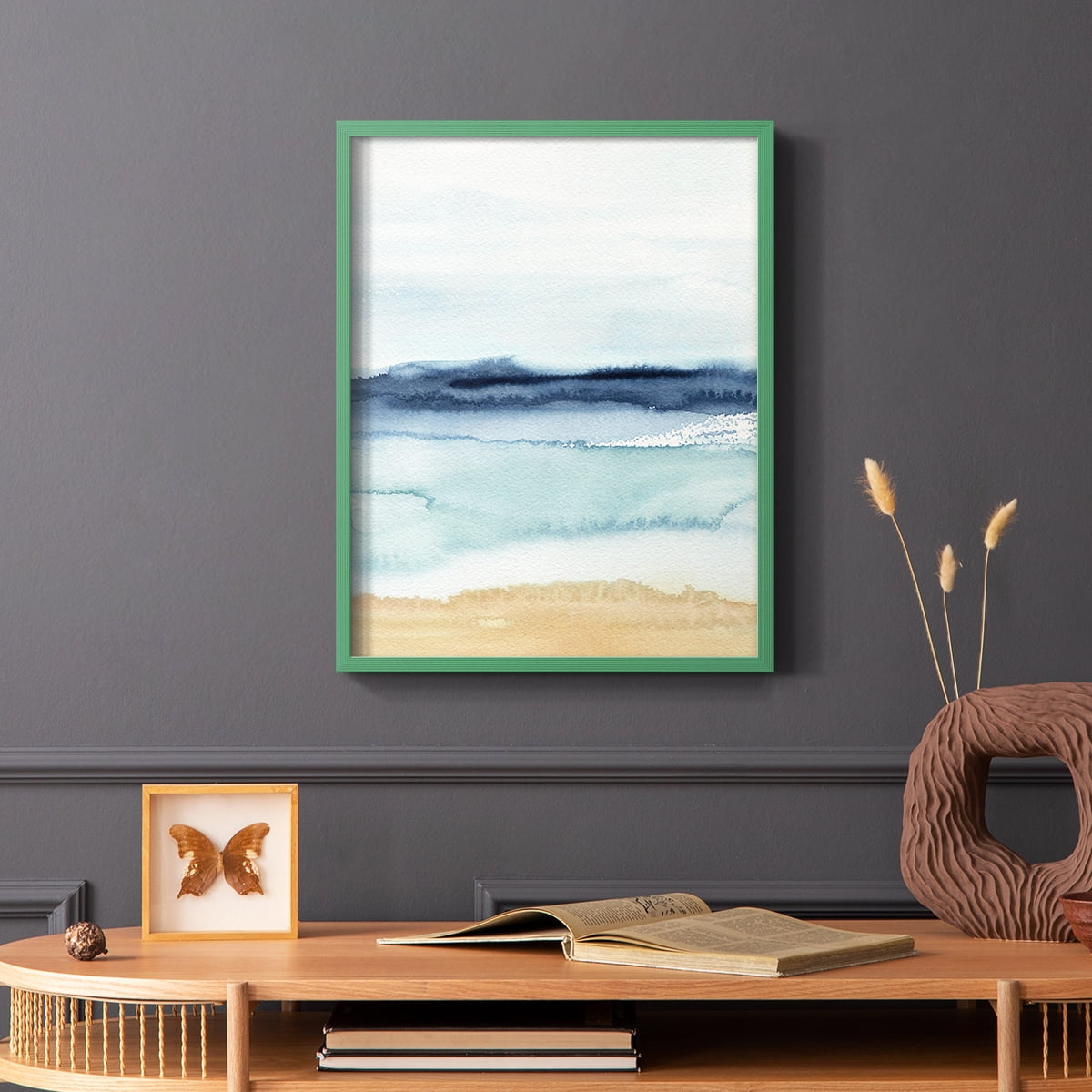 Watercolor Ocean Horizon II Framed Print in Green Solid Wood 8 x 10 Framed Print