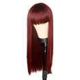 thumbnail image 2 of YSGFHGJW Headband Wig Human Hair,Long Straight Wig With Bangs Hair Wig For Women Synthetic Natural Wig ,Various Colors Available,Daily Wear Party And Cosplay Soft Wig,Red, 2 of 8