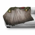 thumbnail image 3 of Christmas Soft Flannel Fleece Blanket, Xmas Ornaments over Wooden Rustic Board Backdrop with Stars Goodwill Print, Cozy Plush for Indoor and Outdoor Use, 60" x 80", Brown Green Red, by Ambesonne, 3 of 6