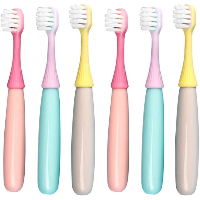 6 paquetes de cepillos de dientes para niños, Lovely Little Mushroom, cerdas extra suaves, cepillo de dientes para niños de 1 a 3 años (rosa, amarillo y azul) Namotu XYWJ020