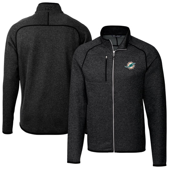 Men's Cutter & Buck Heather Charcoal Miami Dolphins Big & Tall Mainsail Sweater-Knit Full-Zip Jacket