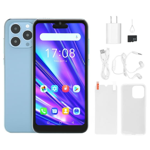 6.1in 3G Unlocked Smartphone for Android 8.1 4GB 32GB Dual SIM Cell Phone MTK6580A Quad Core CPU 5MP 8MP 100?240V Light Blue