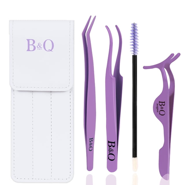 Herramienta aplicadora de pestañas, 3 piezas, kit de herramientas aplicadoras de pestañas, pinzas para pestañas, herramienta de aplicación y eliminación de extensiones de pestañas (púrpura, 3 piezas)