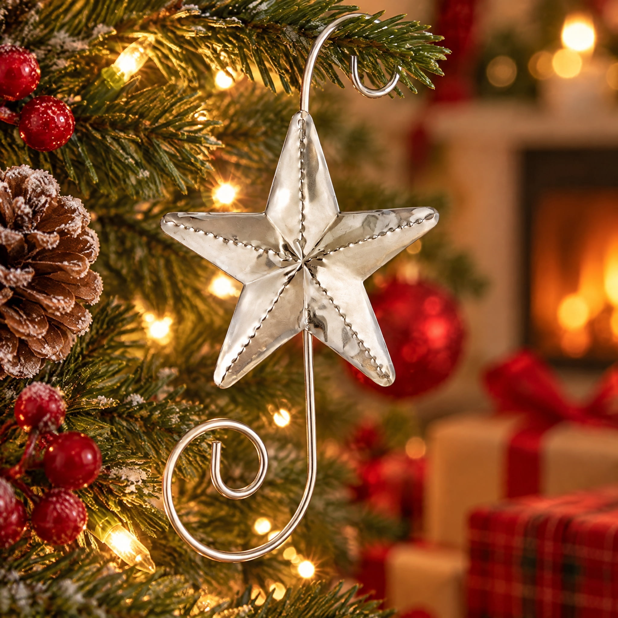 Silver Star Christmas Ornament Hooks, 3", 12 Count, by Holiday Time