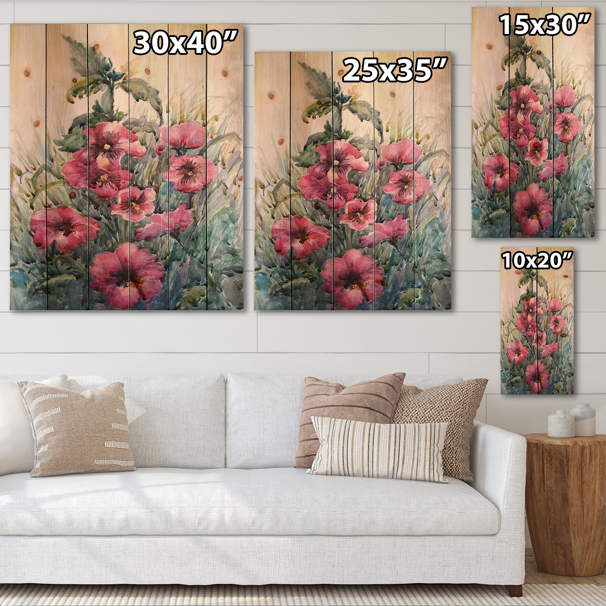 Designart 'Blossoming Hibiscus Flowers In The Wild' Traditional Print on Natural Pine Wood
