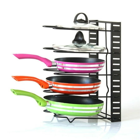 - Dilwe Height Adjustable Pan Pot Organizer Rack, 5-Tier Stainless Steel,Heavy Duty Kitchenware Cookware Pot Rack Holder Kitchen Cabinet Countertop Storage Solution