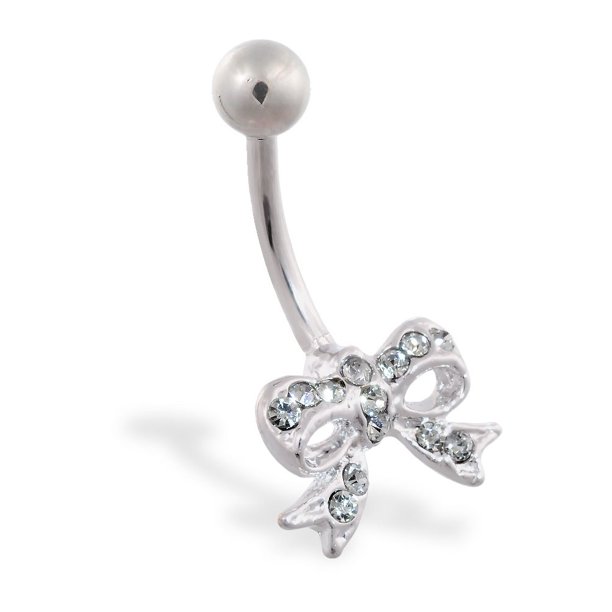 Jeweled Bow Belly Button Ring,Black Diamond B